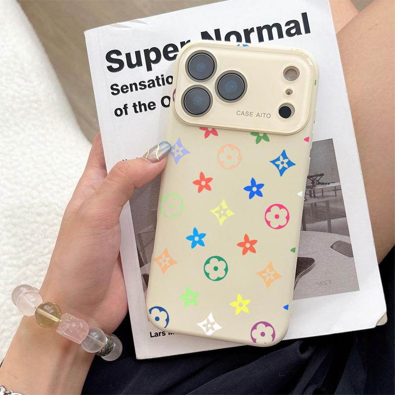Colorful Floral Pattern Solid Color Phone Case with Ultra Skin friendly Touch, All Inclusive Lens Phone Case Suitable for Apple 17 16 15 14 13 12