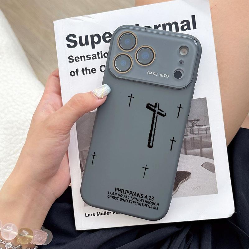 Minimalist Embossed 3D Cross Print Dopamine Ins Style Solid Color Phone Case, Ultra Skin-Friendly Touch, All-Inclusive Lens Accessory Compatible with iPhone 17,16,15,14,13,12, Accessories Minimalist Embossed 3D Cross Print Dopamine Ins Style Solid Color Phone Case, Ultra Skin-Friendly Touch, All-Inclusive Lens Accessory Compatible with iPhone 17,16,15,14,13,12, Accessories