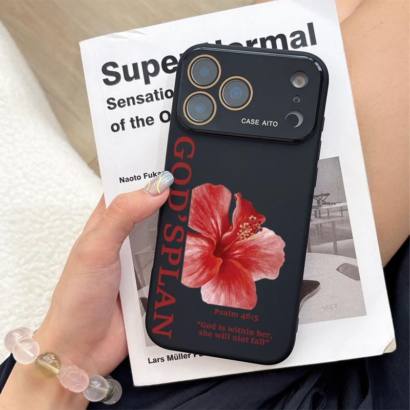 Ins Style Red Flower & God's Plan Pattern Cellphone Casing - Ultra Skin-Friendly Touchscreen Feel, All-Inclusive Camera Lens Protection, Handheld Devices Accessory - Compatible with iPhone 17,16,15,14,13,12 Ins Style Red Flower & God's Plan Pattern Cellphone Casing - Ultra Skin-Friendly Touchscreen Feel, All-Inclusive Camera Lens Protection, Handheld Devices Accessory - Compatible with iPhone 17,16,15,14,13,12