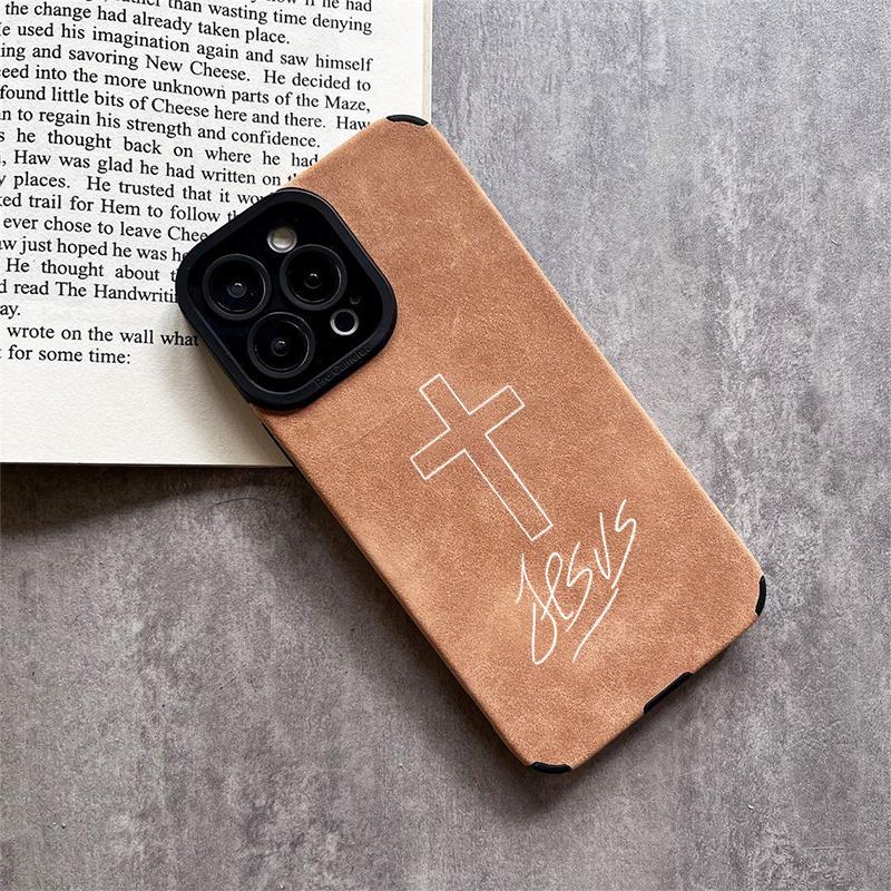 Cross & Jesus Handwritten Logo Leather Smartphone Case, Delicate Velvet-Touch Skin-Friendly Protector Accessories for 17,16,15,14,13,12,11 Pro Max, Plus,X,XS MAX Handheld Devices Cross & Jesus Handwritten Logo Leather Smartphone Case, Delicate Velvet-Touch Skin-Friendly Protector Accessories for 17,16,15,14,13,12,11 Pro Max, Plus,X,XS MAX Handheld Devices