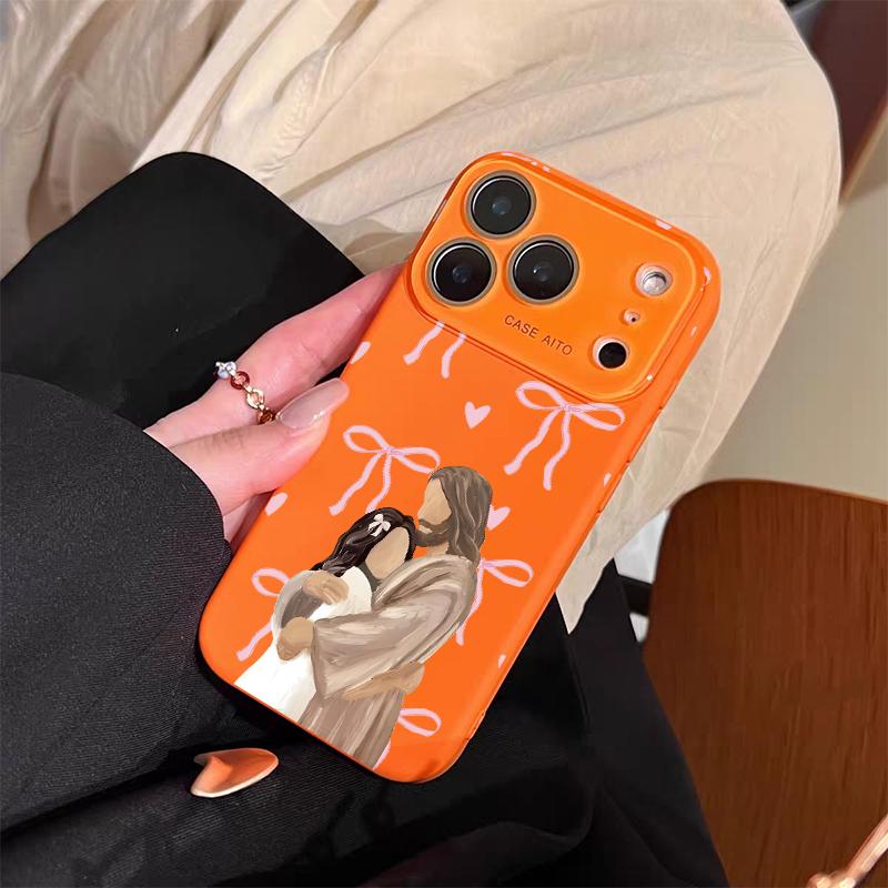 Jesus Hugging Girl Illustration Print Dopamine Ins Style Solid Color Smartphone Case, Ultra Skin-Friendly Touch, All-Inclusive Lens Protection Accessories for 17,16,15,14,13,12 Handheld Devices Jesus Hugging Girl Illustration Print Dopamine Ins Style Solid Color Smartphone Case, Ultra Skin-Friendly Touch, All-Inclusive Lens Protection Accessories for 17,16,15,14,13,12 Handheld Devices