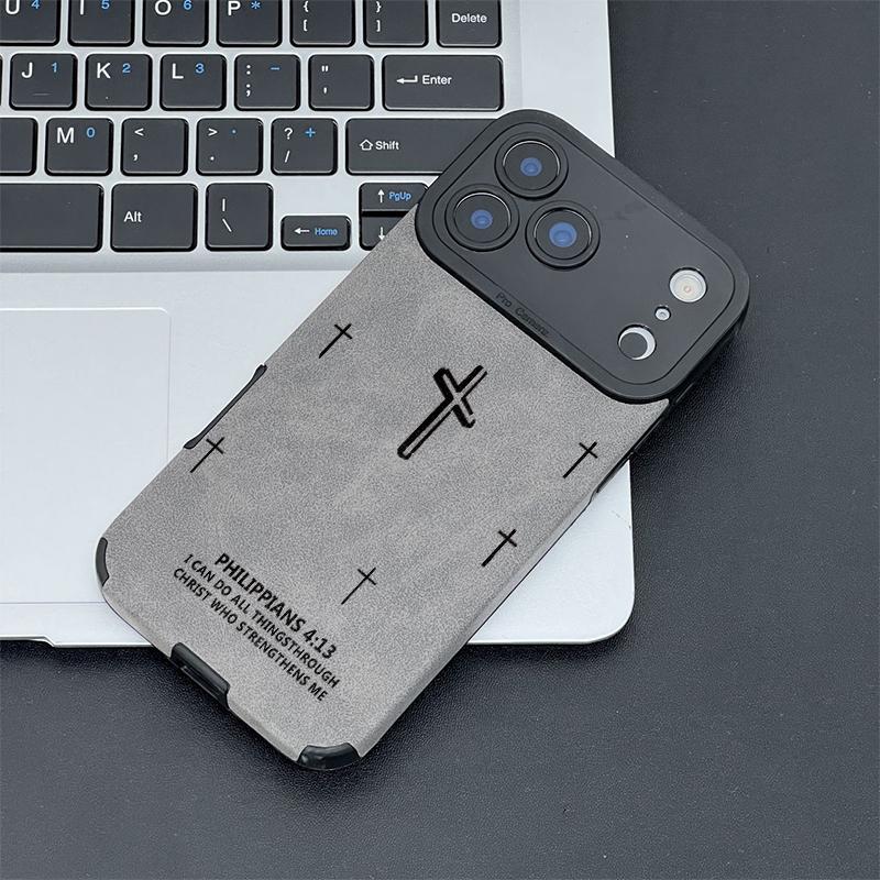 Cross & Scripture Quote Pattern Smartphone Case, TPU & Leather Handheld Protector with Velvet-Like Delicate Skin-Friendly Touch, Compatible with Series 17,16,15,14,13,12,11 Pro Max Plus,X,XS MAX Mobile Devices Accessories Cross & Scripture Quote Pattern Smartphone Case, TPU & Leather Handheld Protector with Velvet-Like Delicate Skin-Friendly Touch, Compatible with Series 17,16,15,14,13,12,11 Pro Max Plus,X,XS MAX Mobile Devices Accessories