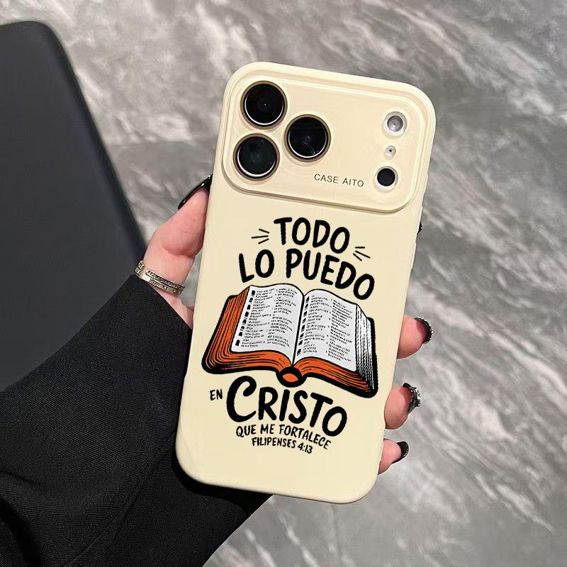 Dopamine-Hued Spanish Scripture & Bible Illustration TPU Phone Case, Ins Style Ultra Skin-Friendly Shockproof Casing, All-Inclusive Lens-Compatible Accessory for iPhone 17/16/15/14/13/12 (Screen Protector Sold Separately) Dopamine-Hued Spanish Scripture & Bible Illustration TPU Phone Case, Ins Style Ultra Skin-Friendly Shockproof Casing, All-Inclusive Lens-Compatible Accessory for iPhone 17/16/15/14/13/12 (Screen Protector Sold Separately)