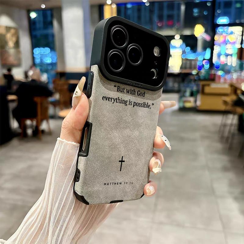 Matthew 19:26 Chapter Fine Hole Imitation Fur Phone Case for iPhone 17 16 15 14 13 12 11 Pro Max Plus X XS Max Anti-Drop Protection Matthew 19:26 Chapter Fine Hole Imitation Fur Phone Case for iPhone 17 16 15 14 13 12 11 Pro Max Plus X XS Max Anti-Drop Protection