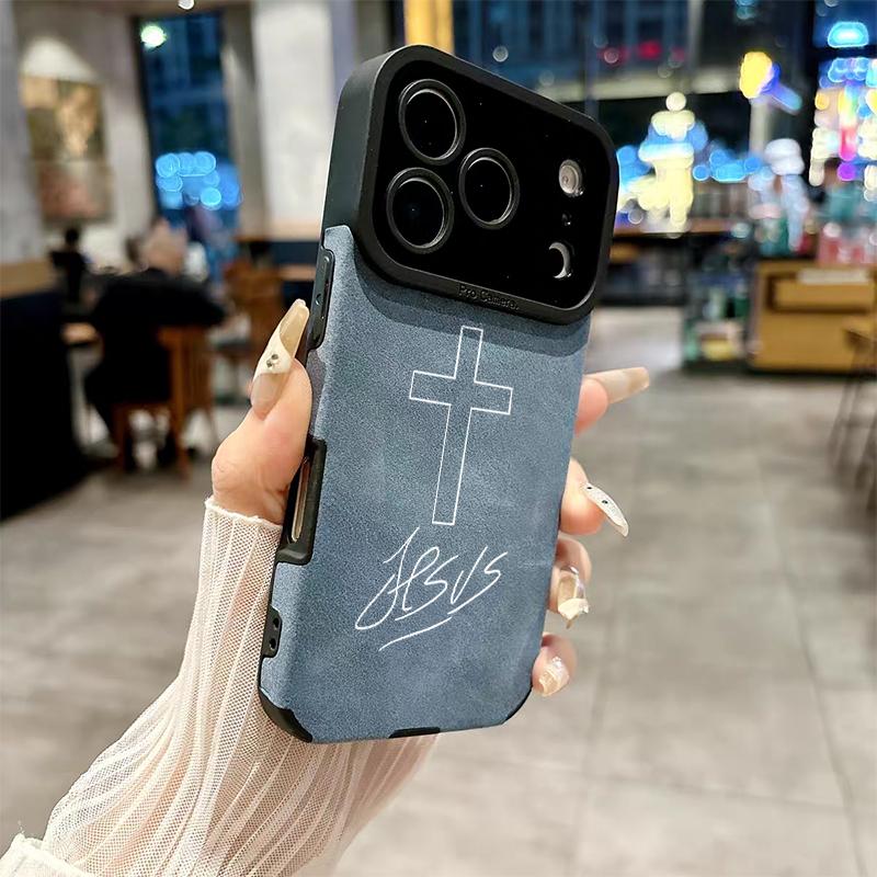Cross & Jesus Handwritten Logo Leather Smartphone Case, Delicate Velvet-Touch Skin-Friendly Protector Accessories for 17,16,15,14,13,12,11 Pro Max, Plus,X,XS MAX Handheld Devices Cross & Jesus Handwritten Logo Leather Smartphone Case, Delicate Velvet-Touch Skin-Friendly Protector Accessories for 17,16,15,14,13,12,11 Pro Max, Plus,X,XS MAX Handheld Devices