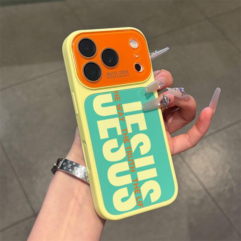Jesus Color‑Block Slogan Phone Case Bold Contrast Color Block Pattern Transparent Crystal Material Highlights Unique Contrast Color Design With Glossy Surface Long-Lasting Color Retention For IPhone 17, 16, 15, 14, 13 Jesus Color‑Block Slogan Phone Case Bold Contrast Color Block Pattern Transparent Crystal Material Highlights Unique Contrast Color Design With Glossy Surface Long-Lasting Color Retention For IPhone 17, 16, 15, 14, 13