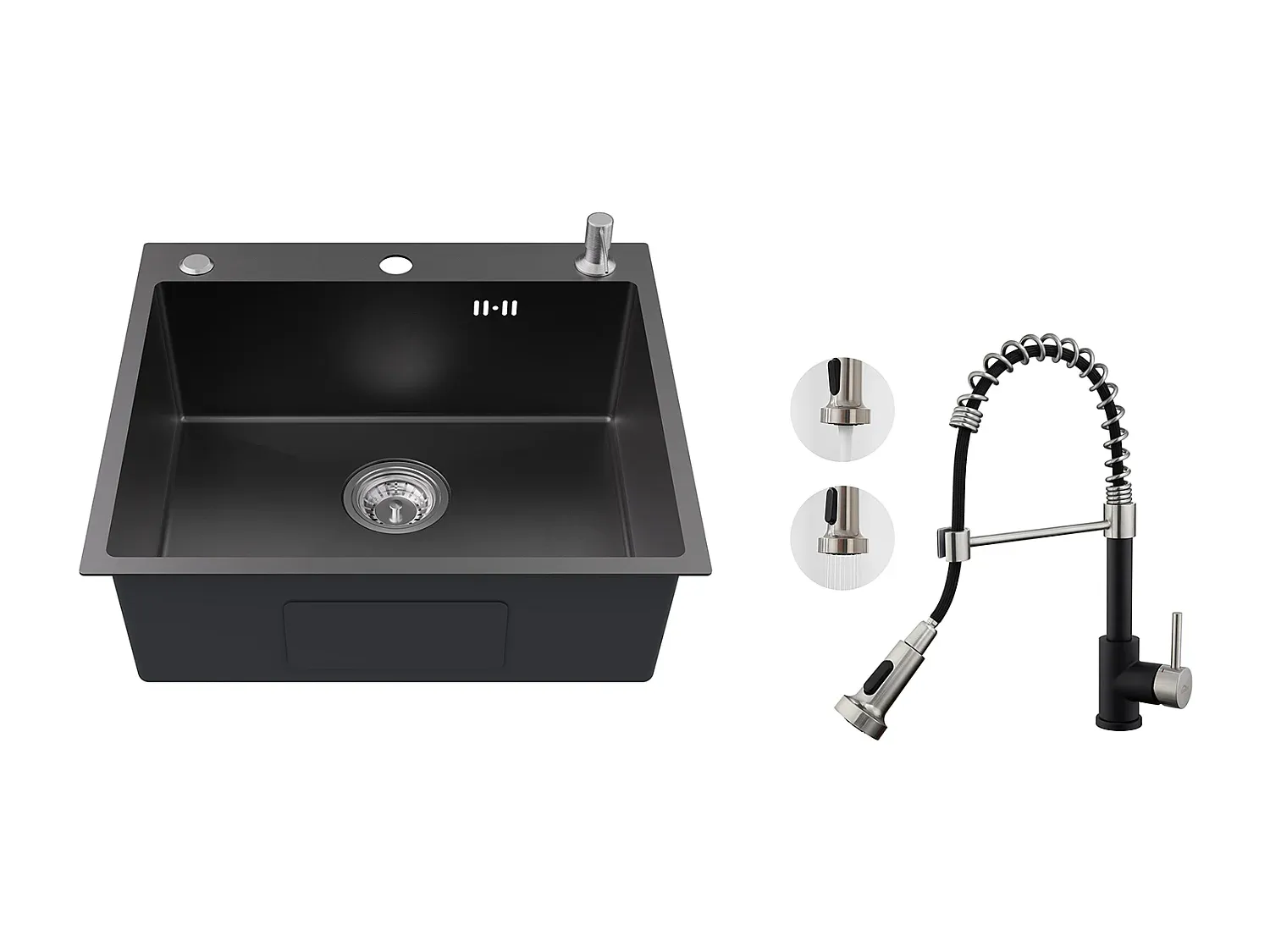 Edelstahl Küchenspüle mit Seifenspender und flexibler Armatur