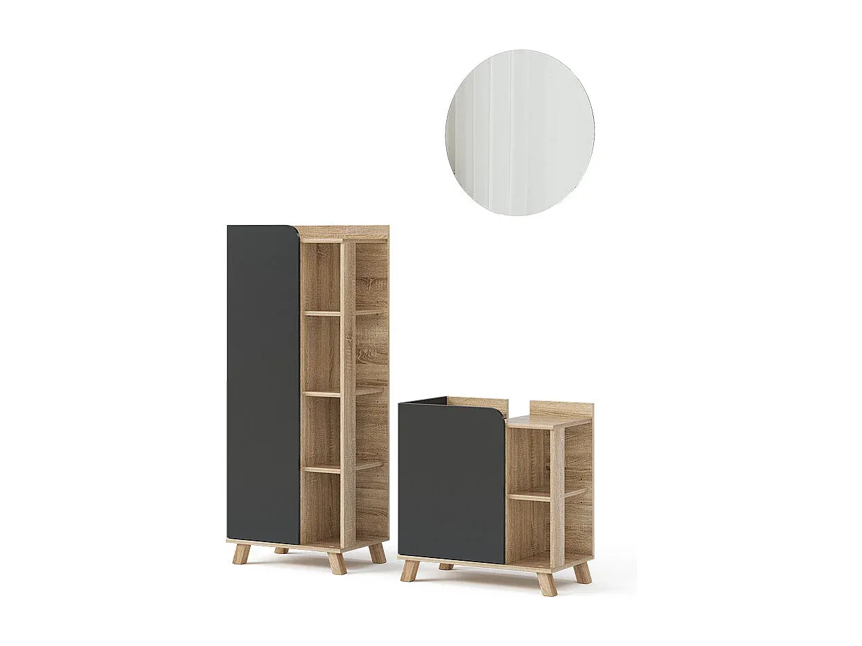 Badezimmerset in Blau mit Sonoma-Eiche, 60x35x65