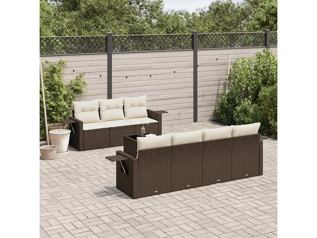 Garten-Lounge-Set aus Polyrattan mit Kissen, Braun, 8-teilig
