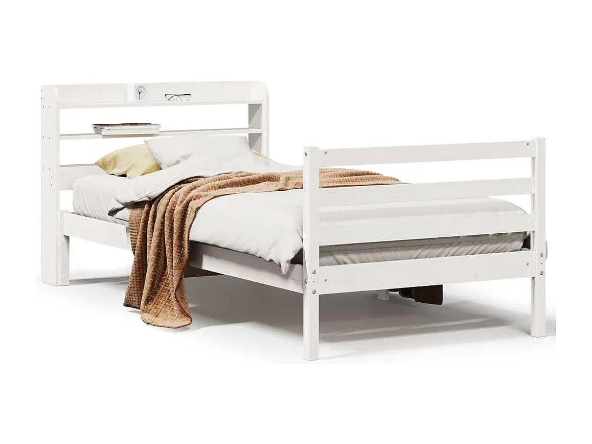 Metallbettgestell mit Kopfstütze, Weiß, 75x190 cm