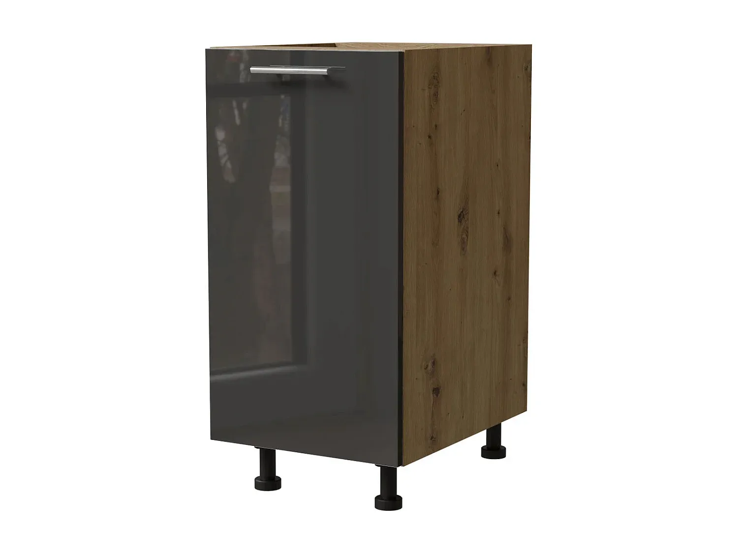 Moderner Küchenschrank in Hochglanz und Holzoptik