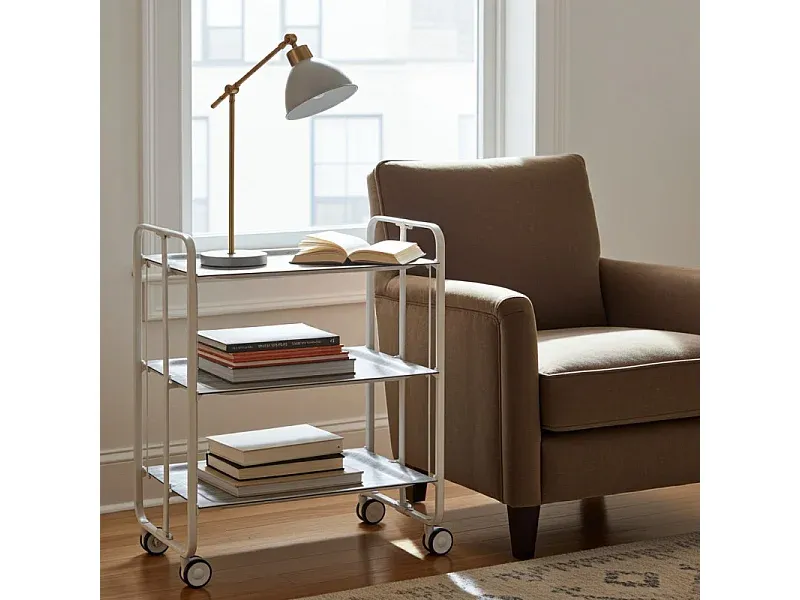 Klappbarer Servierwagen mit 3 Ebenen und weißem Rahmen