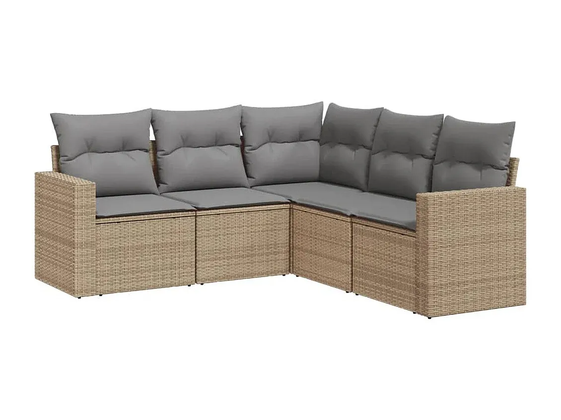 5-teilige Gartensofagarnitur mit Kissen in Beige aus Polyrattan
