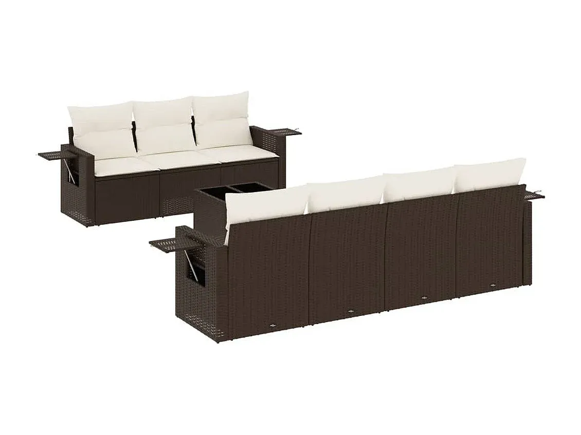 Garten-Lounge-Set aus Polyrattan mit Kissen, Braun, 8-teilig