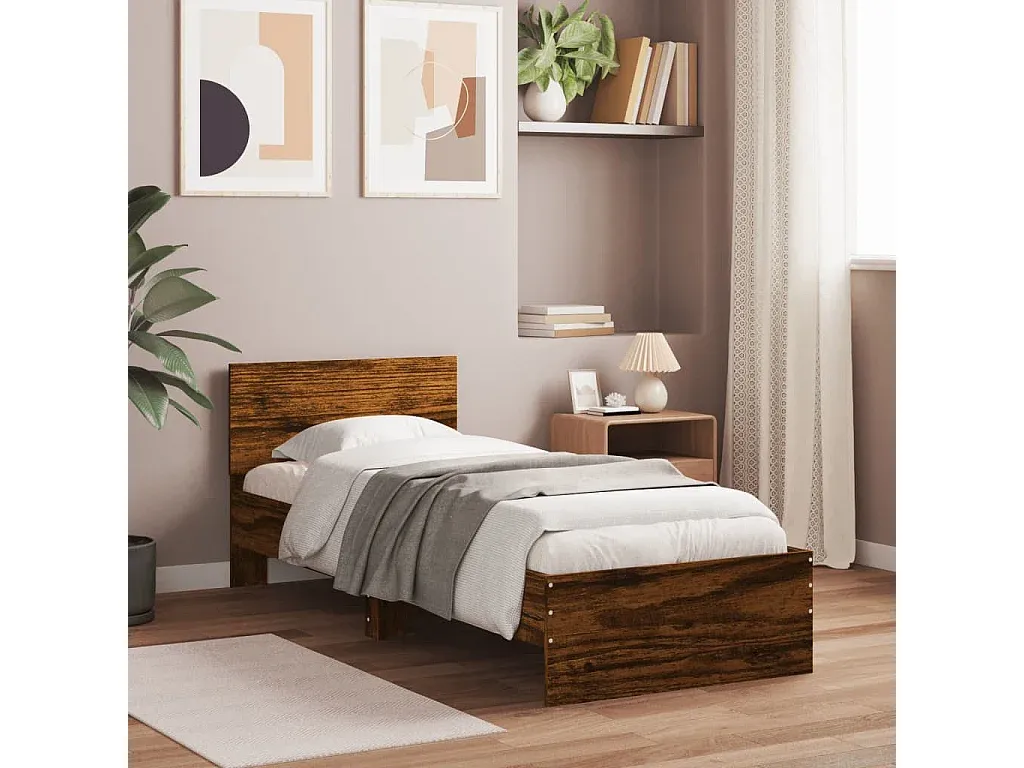 Holzbettgestell mit Kopfteil in Eichenoptik, 75 x 190 cm