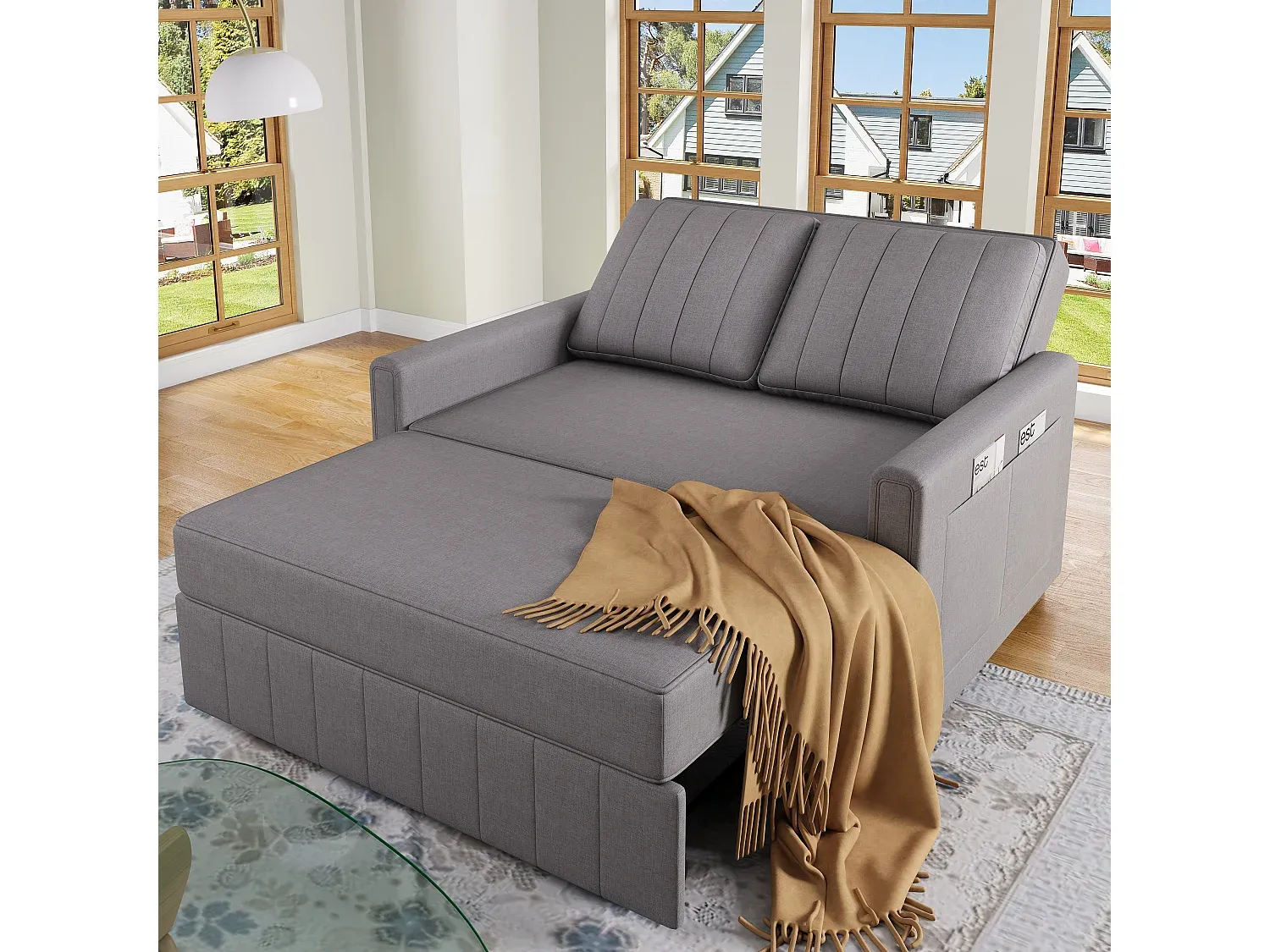 Klappsofa mit Schlaffunktion und Stauraum, verstellbare Rückenlehne, inklusive Kissen, grau