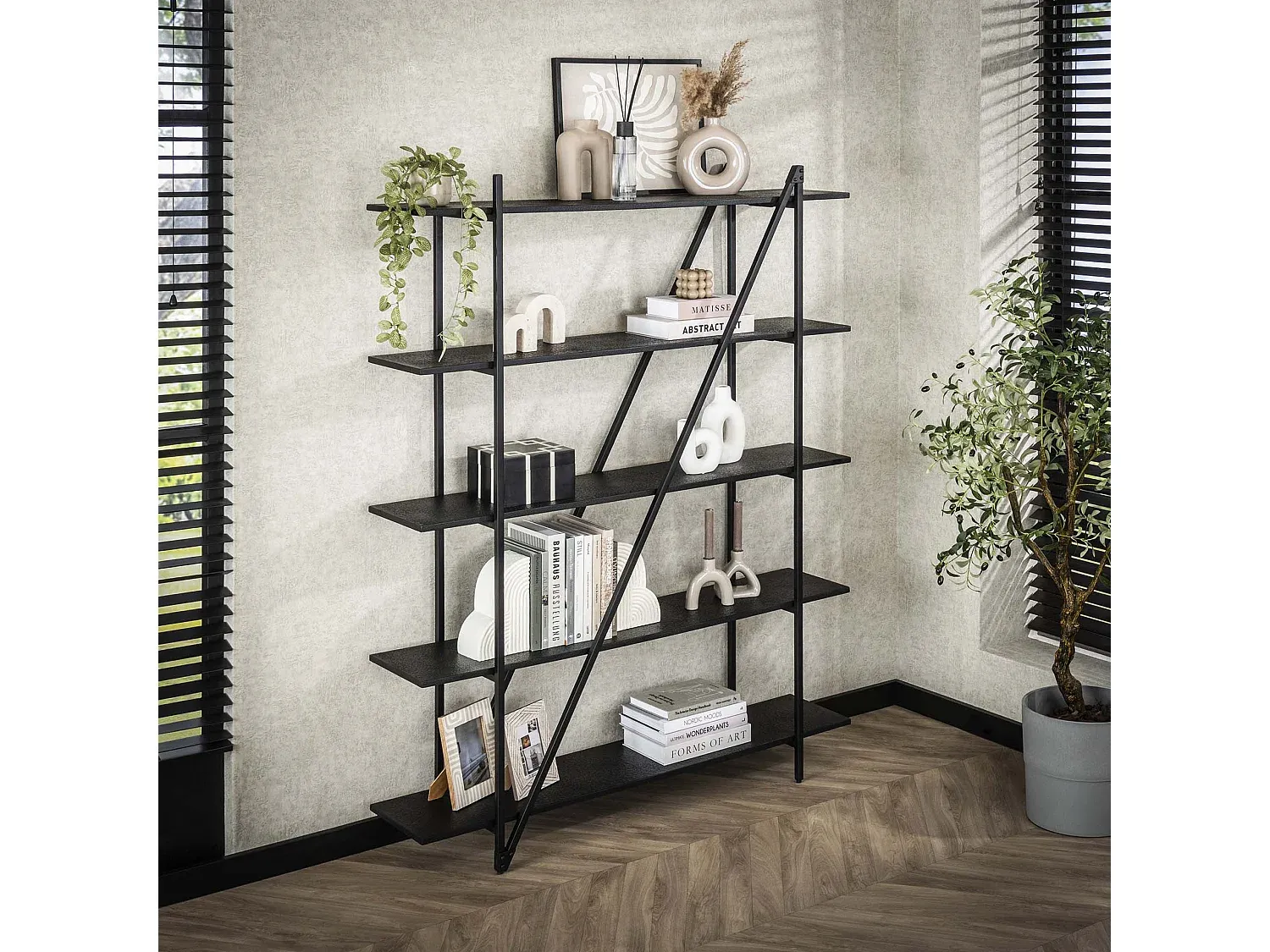 Modernes Wandregal mit 5 Ebenen in Grau