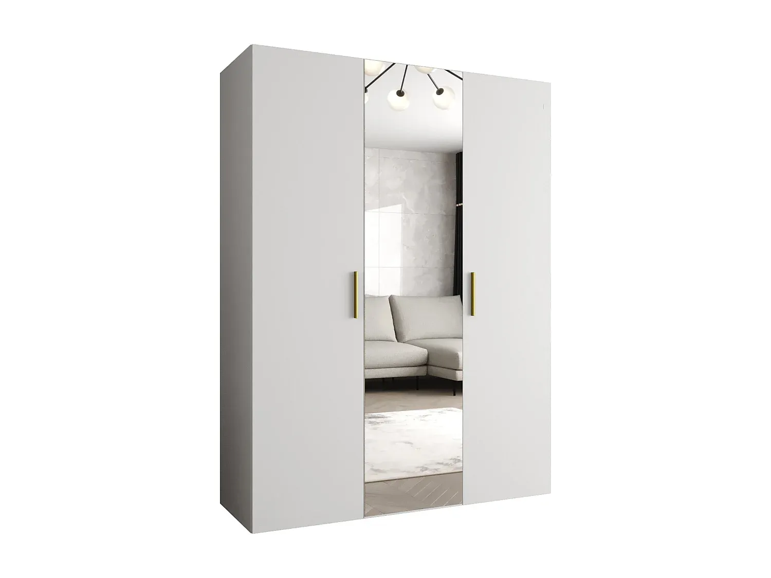 Moderner Drehtürenschrank mit Spiegel und 3 Türen in Weiß-Gold
