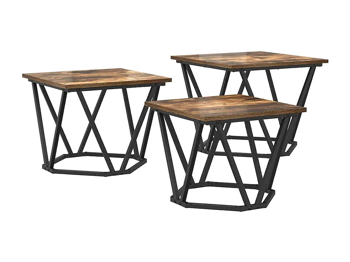 Moderner Beistelltisch-Set aus Holz und Stahl