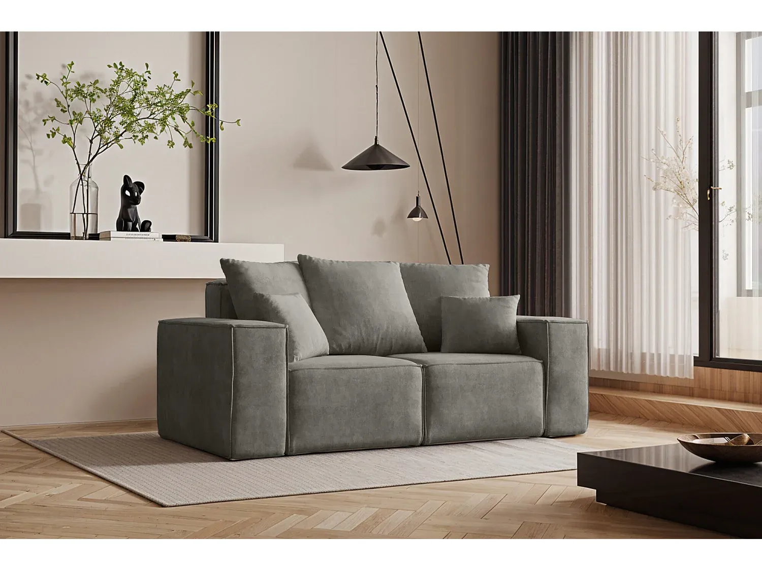 Bequeme Zweisitzer Couch aus Stoff in Grau