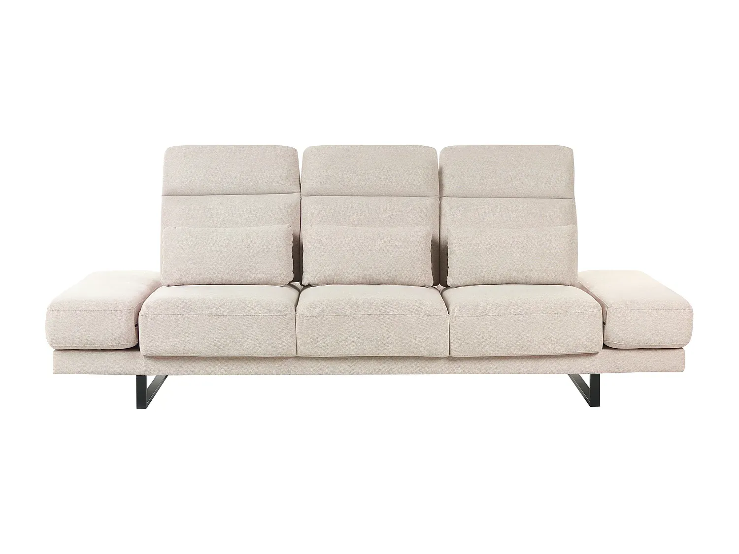 Beige Stoffsofa mit verstellbarer Sitztiefe und Kissen