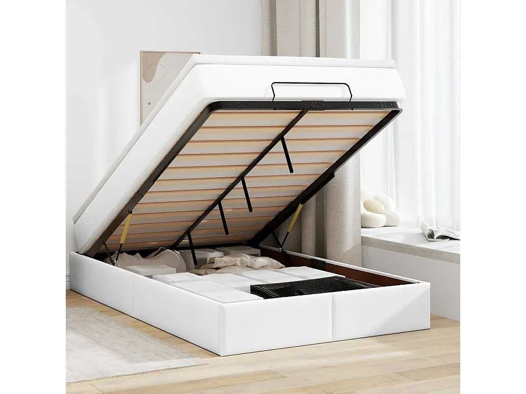 Hochwertiges Polsterbett mit Stauraum 120x200 cm Weiß