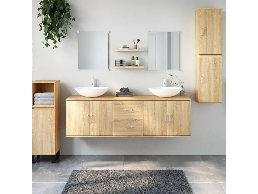 Modernes Badezimmermöbel-Set in Eichenoptik, 7-teilig