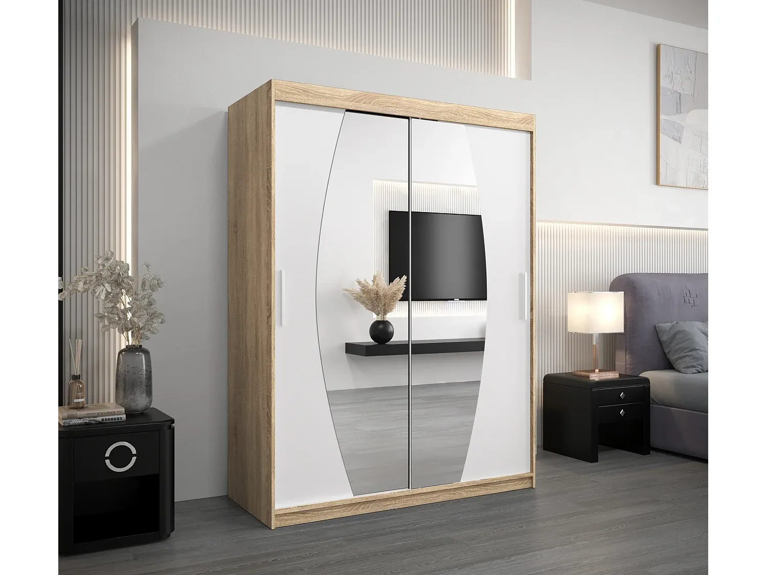 Moderner Schwebetürenschrank mit zweifarbigem Design