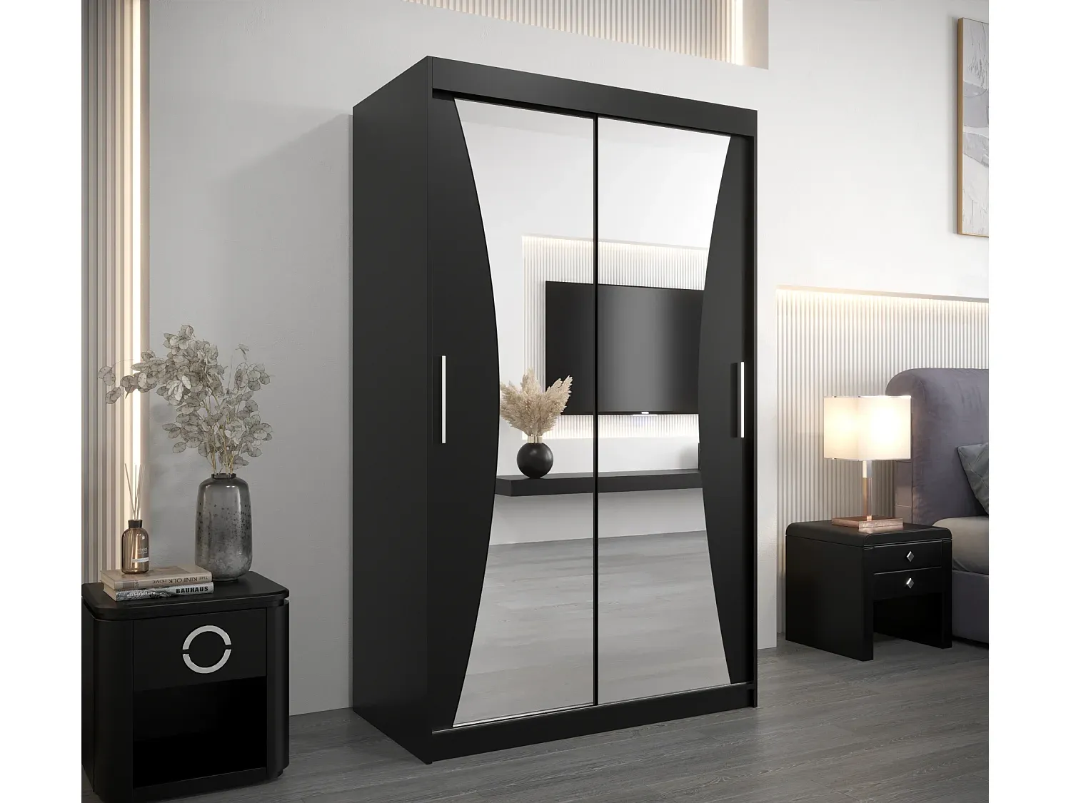 Eleganter Schwebetürenschrank mit 2 Türen in Schwarz