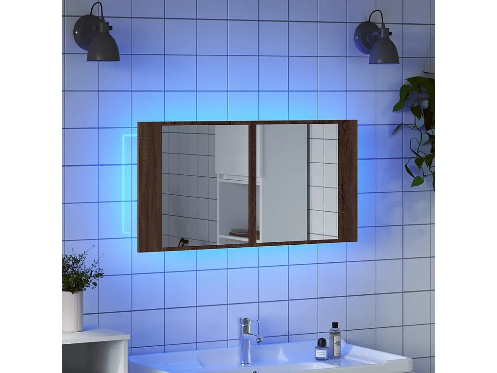 Moderner LED-Spiegelschrank in Eichenoptik, 90x12x45 cm