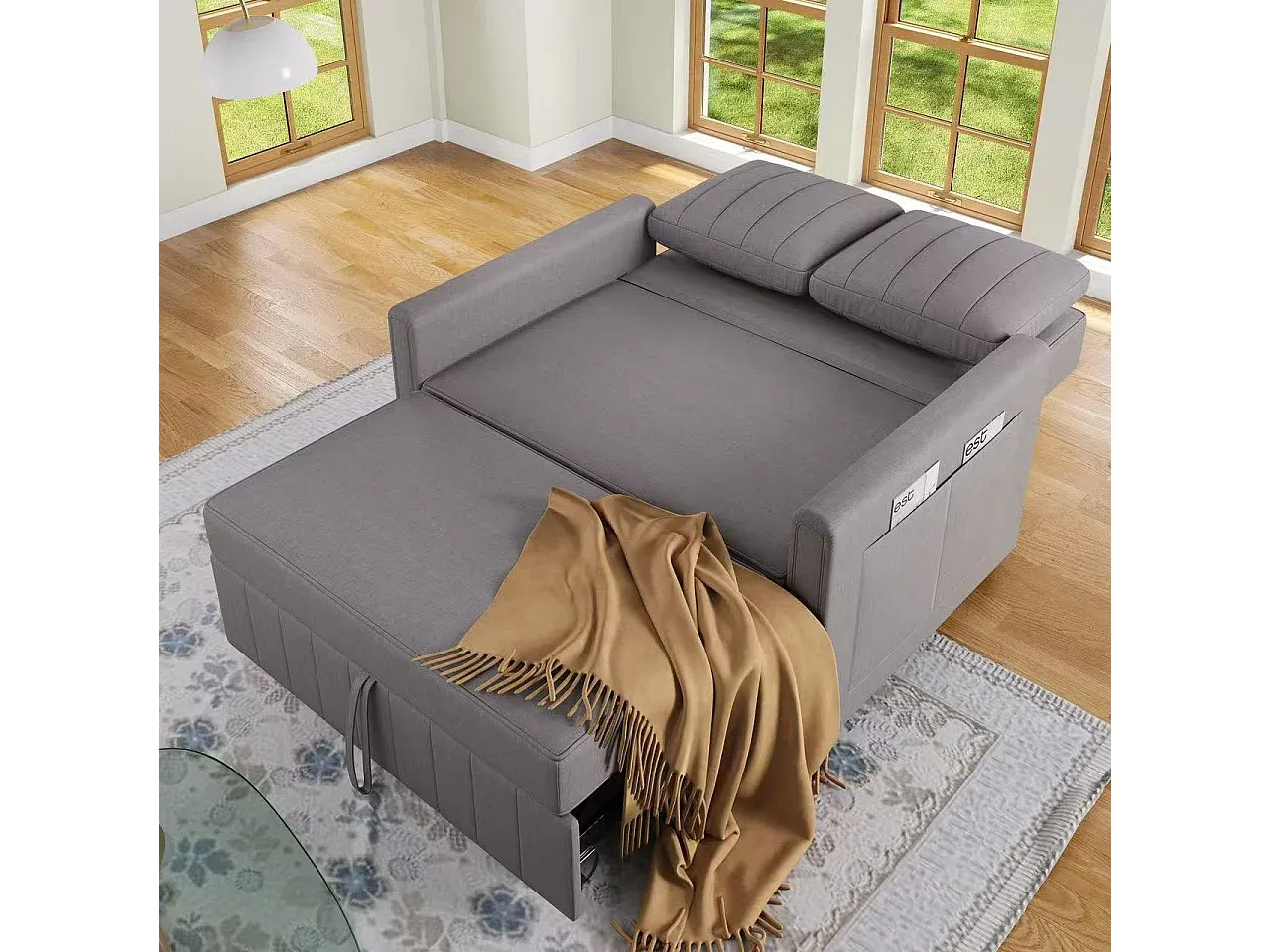 Klappsofa mit Schlaffunktion und Stauraum, verstellbare Rückenlehne, inklusive Kissen, grau