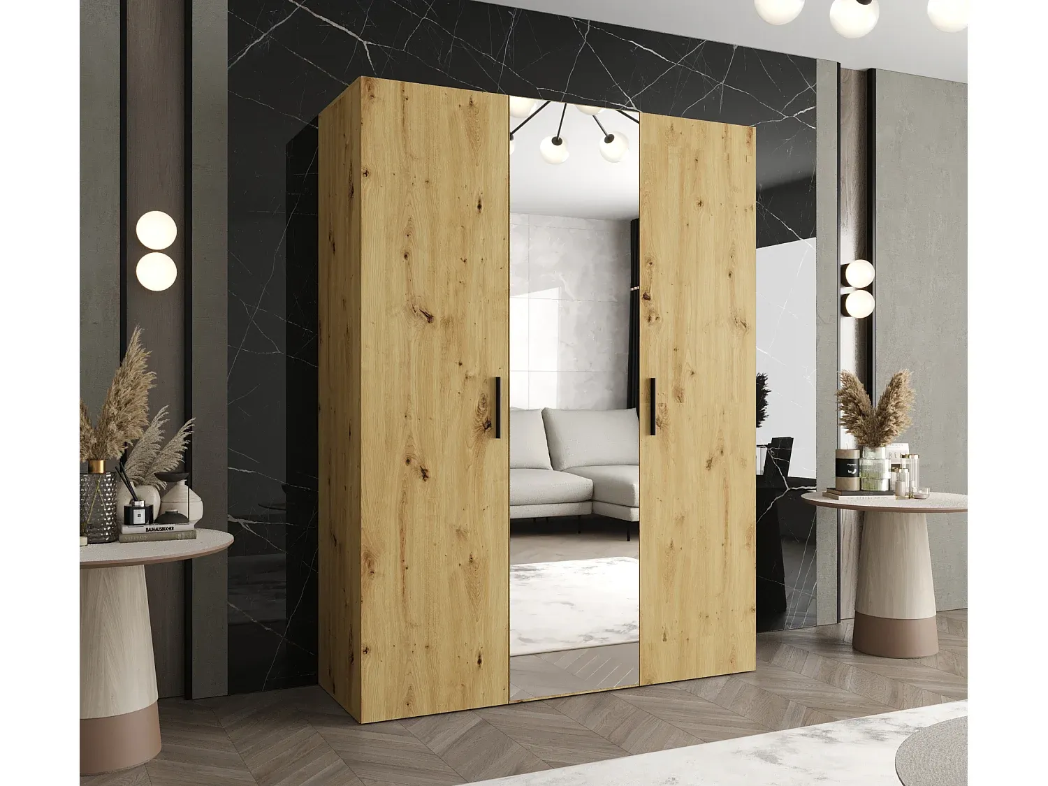 Moderner dreitüriger Kleiderschrank mit Holzoptik