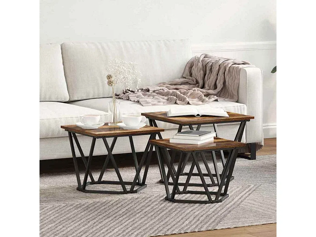 Moderner Beistelltisch-Set aus Holz und Stahl