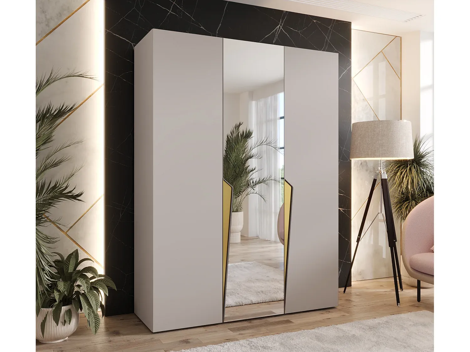 Moderner Kleiderschrank mit Drehtüren in Kaschmir und Gold