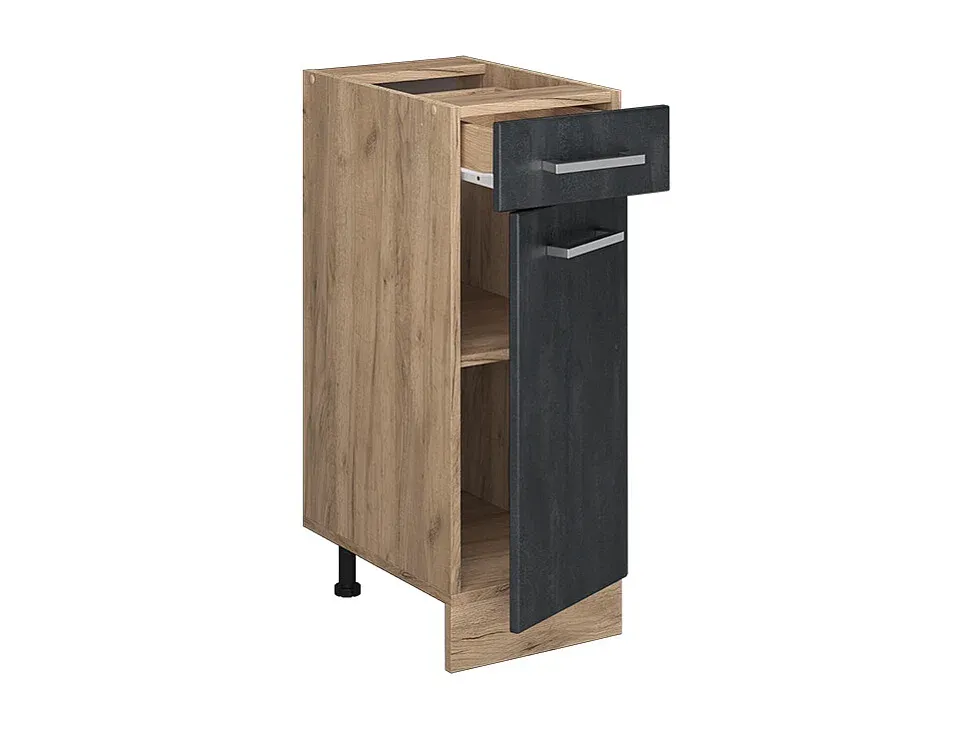 Küchenunterschrank in Schwarz mit Betonoptik, 30x60x81,6 cm