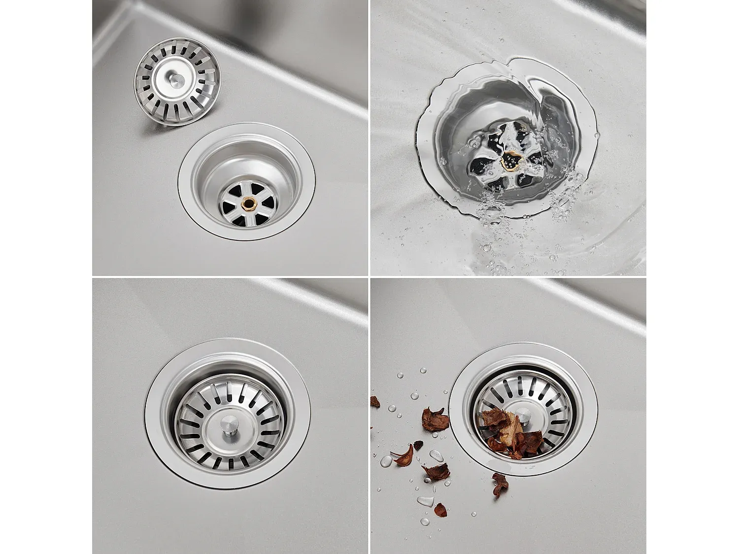 Küchenspüle mit Einzelbecken und Abtropfkorb, Edelstahl, Unterbau, ausziehbare Küchenarmatur