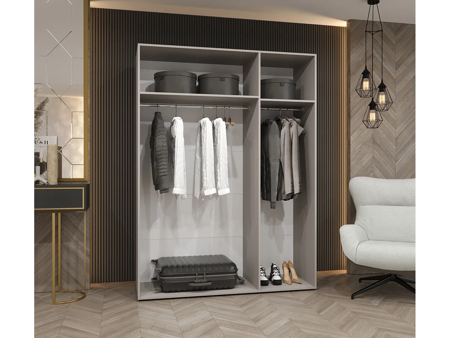 Moderner dreitüriger Kleiderschrank mit Holzoptik