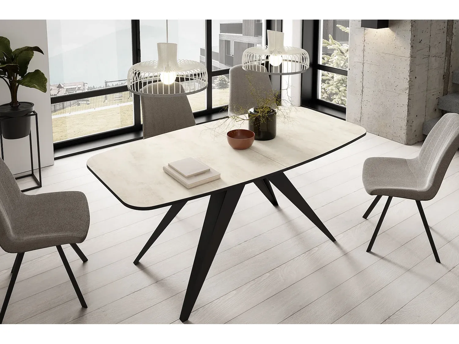 Moderner Ausziehbarer Esstisch in Weiß und Schwarz