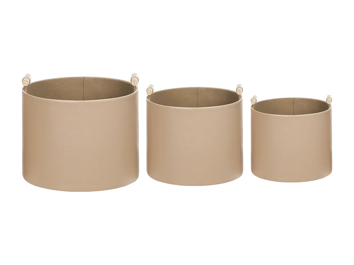 Dekorativer Aufbewahrungskorb in Kunstleder Beige, 3-teiliges Set