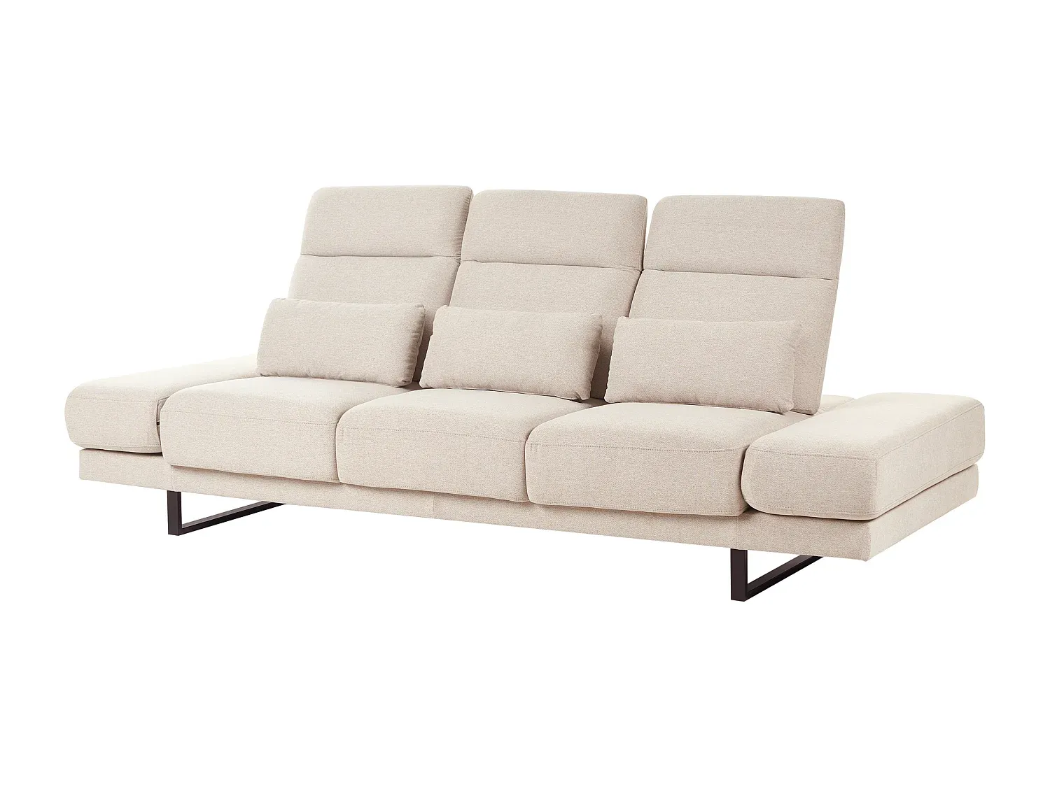 Beige Stoffsofa mit verstellbarer Sitztiefe und Kissen