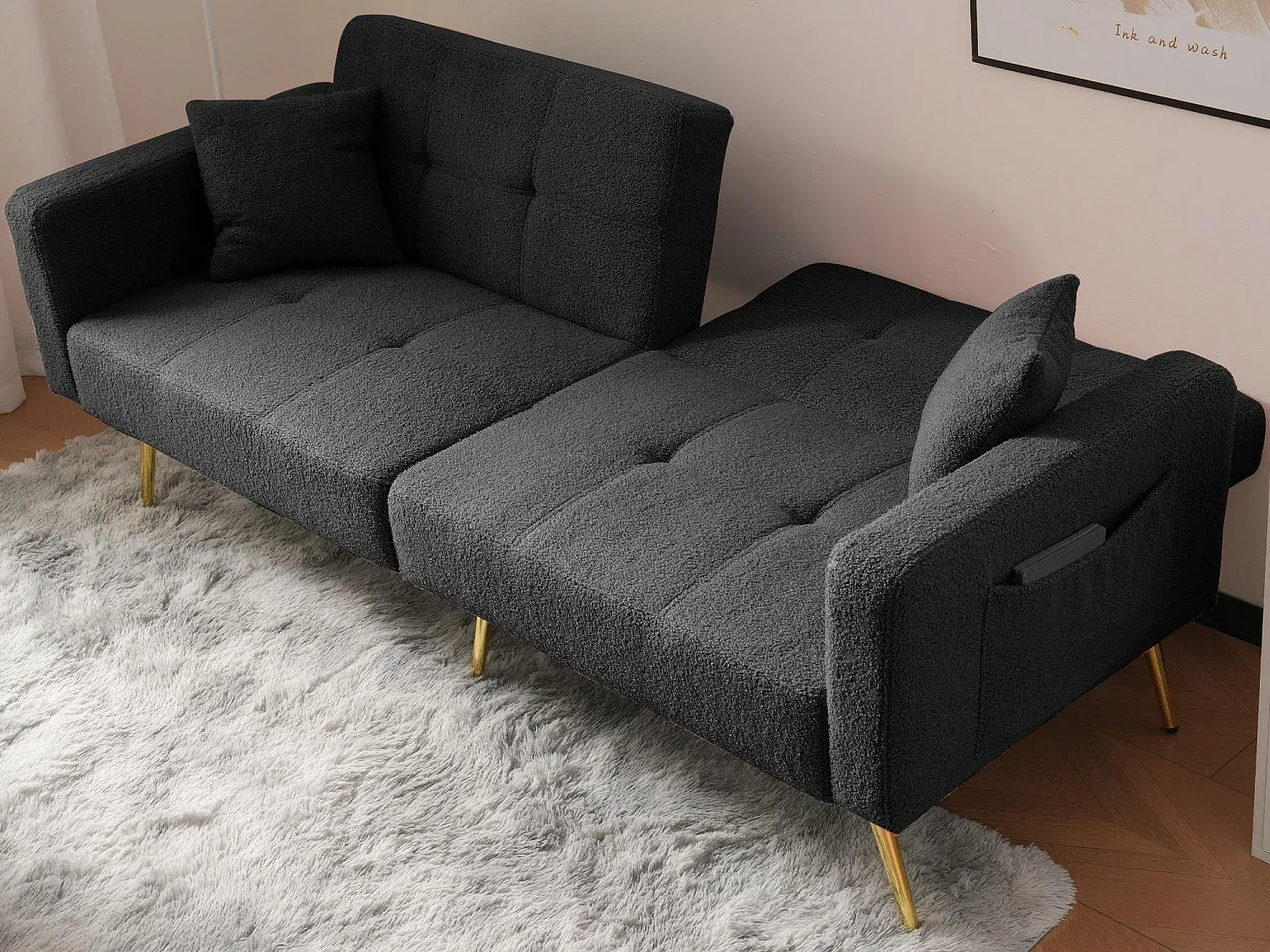 Verstellbares Schlafsofa für zwei Personen aus grauem Stoff