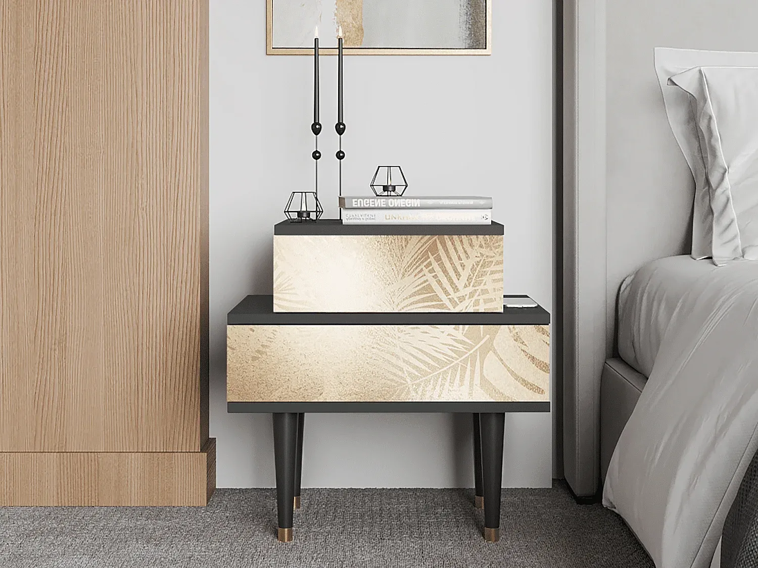 Moderner Nachttisch in Anthrazit, Kompaktgröße