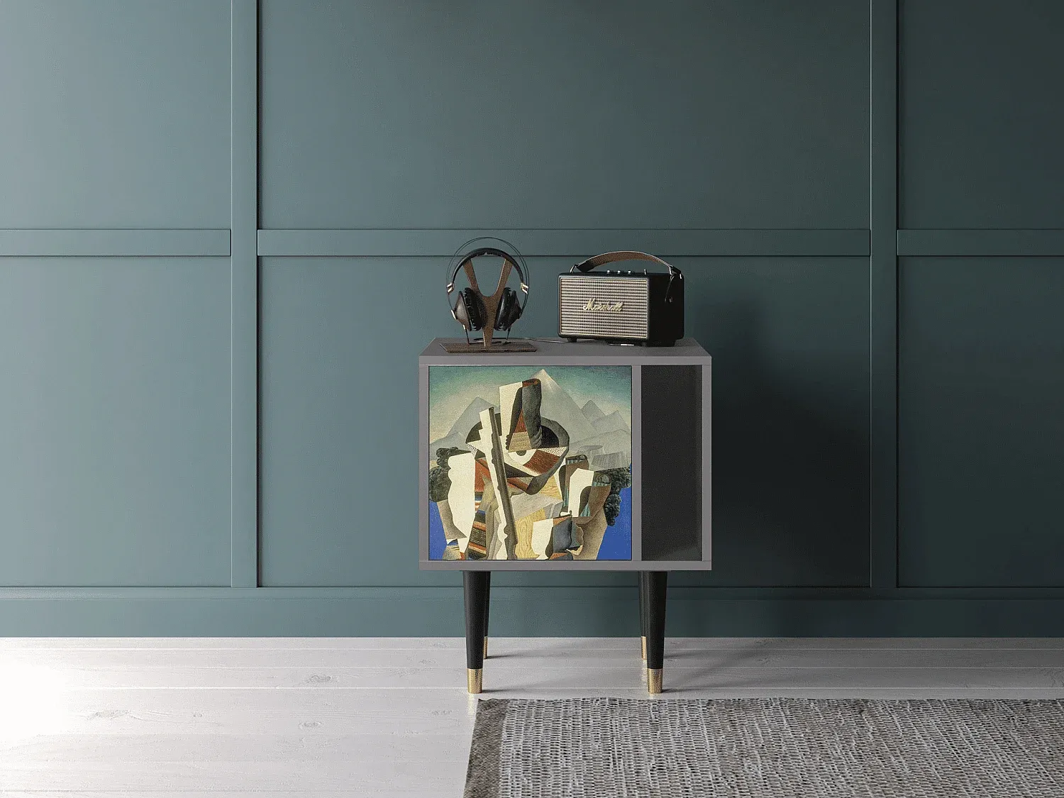 Moderner Nachttisch in Grau mit Stauraum