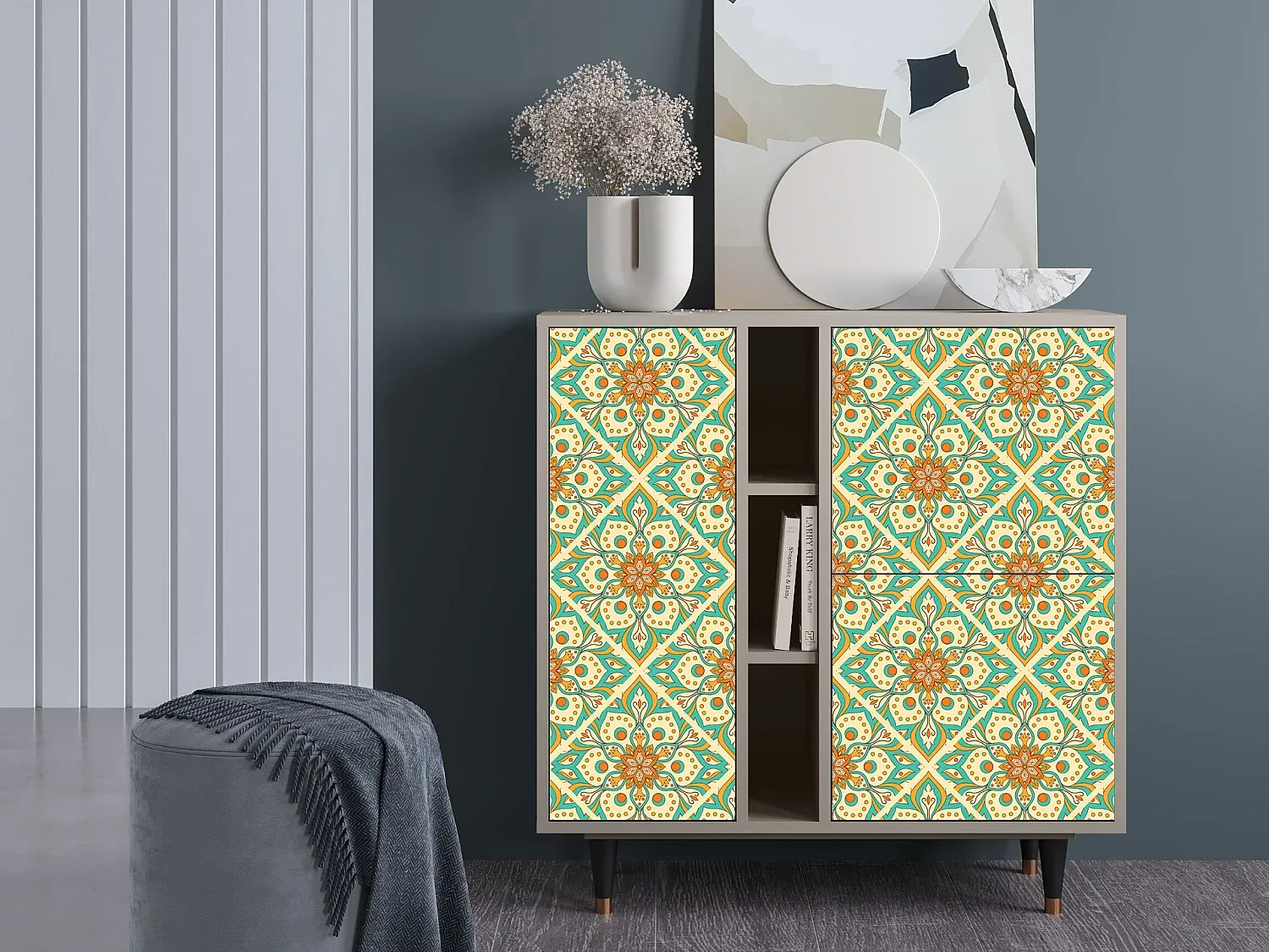 Moderner Sideboard mit Blumendesign, Sandfarben