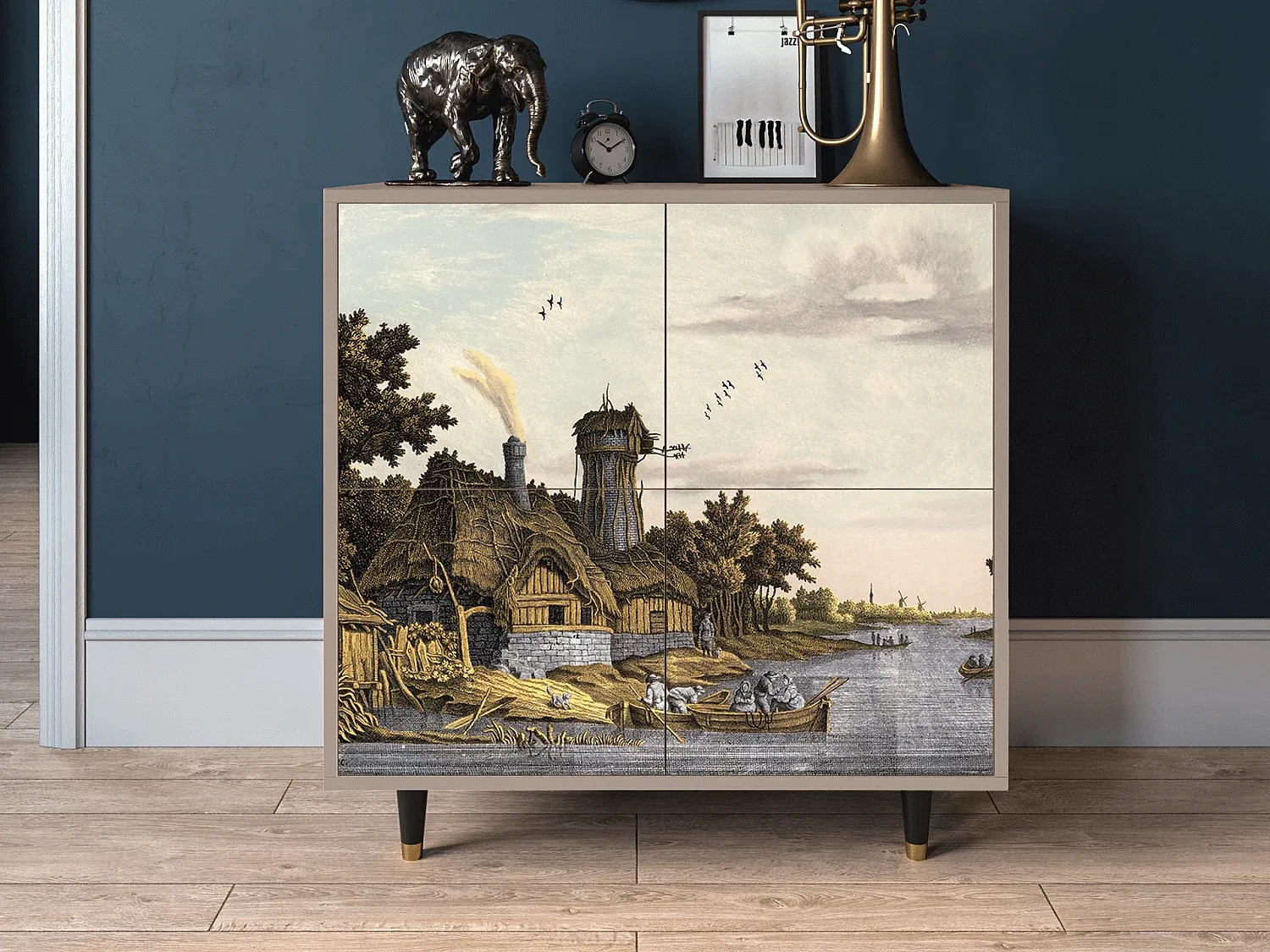 Moderner Sideboard in Holzoptik, 94x96x48 cm