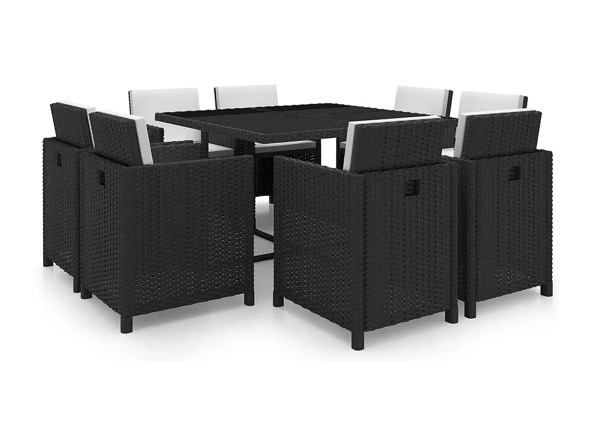 Garten-Essgruppe mit Kissen aus schwarzem Rattan, 9-teilig