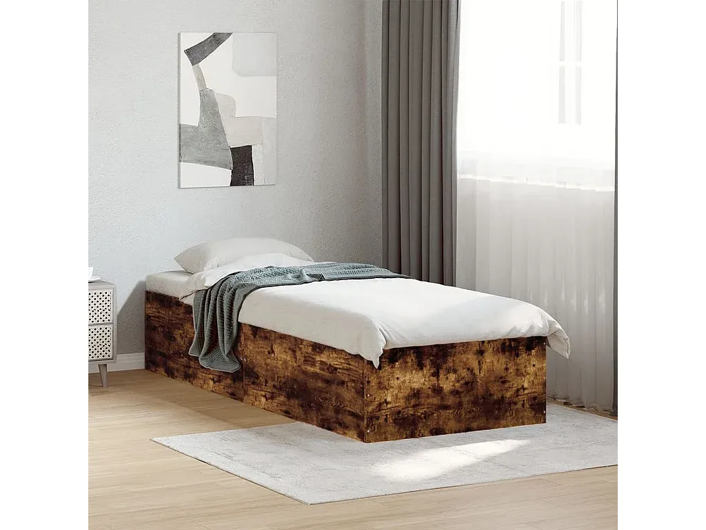 Holzwerkstoff Bettgestell in Räuchereiche Design 100x200 cm