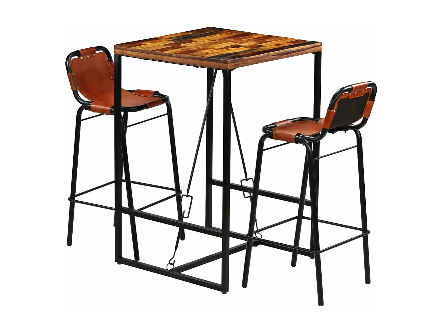 3-teiliges Bar-Set aus Massivholz und Ziegenleder