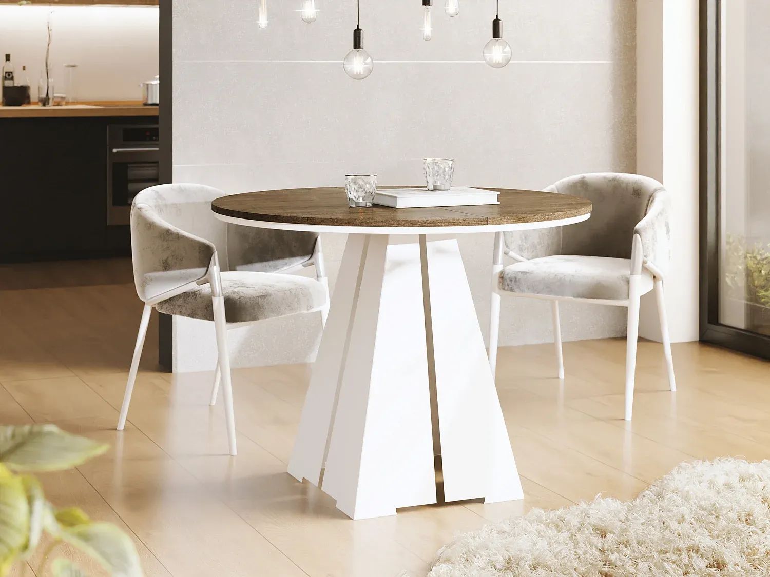 Runder ausziehbarer Esstisch mit Metallgestell - Industrial Design für Esszimmer