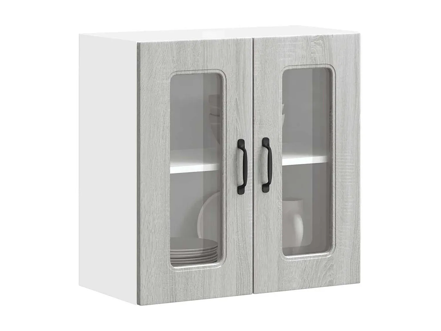 Küchen-Hängeschrank mit Glastür in Grau und Sonoma